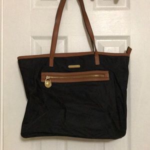 Michael Kors Black Tote Bag with Brown Leather